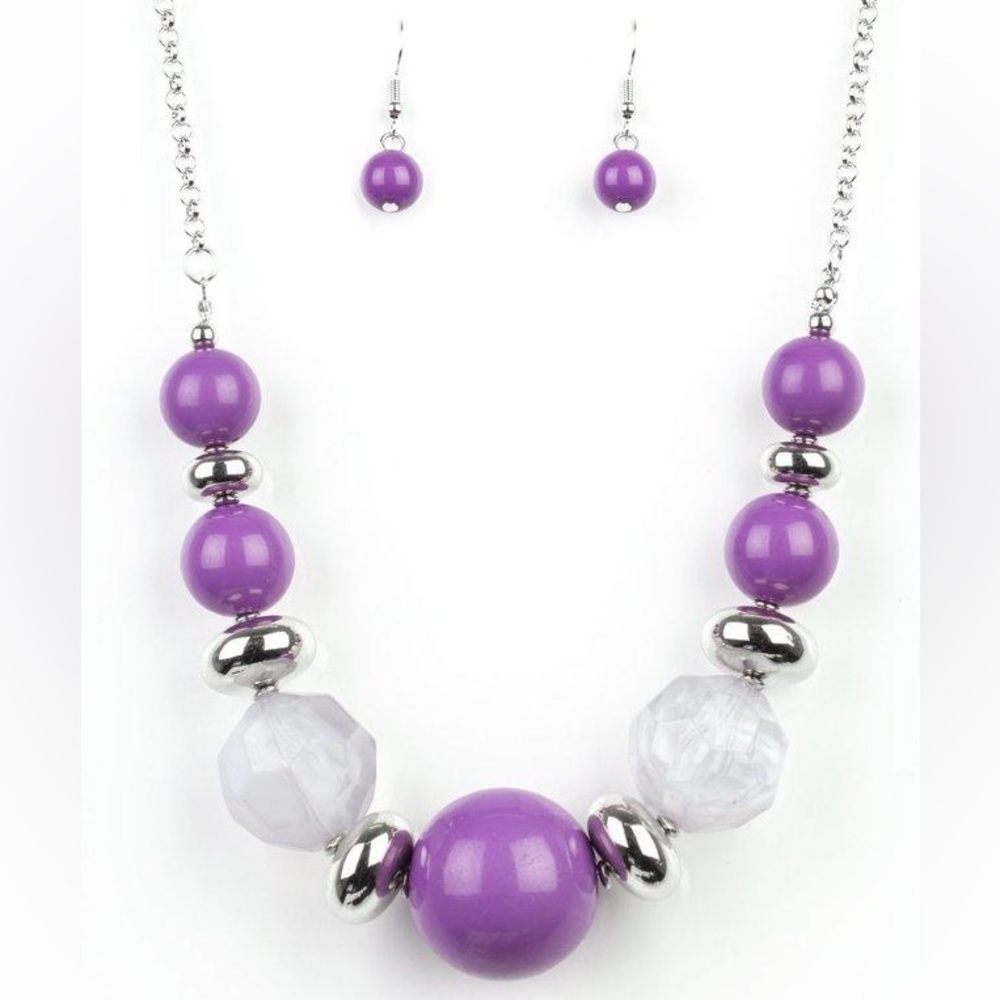 Daytime Drama - Paparazzi Purple beaded Necklace & Earrings Set - Picture 2 of 2